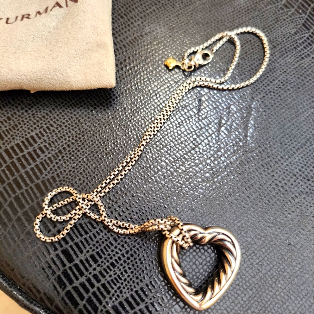 Authentic David Yurman Sterling Silver & 18k Gold Open Heart Cable Necklace